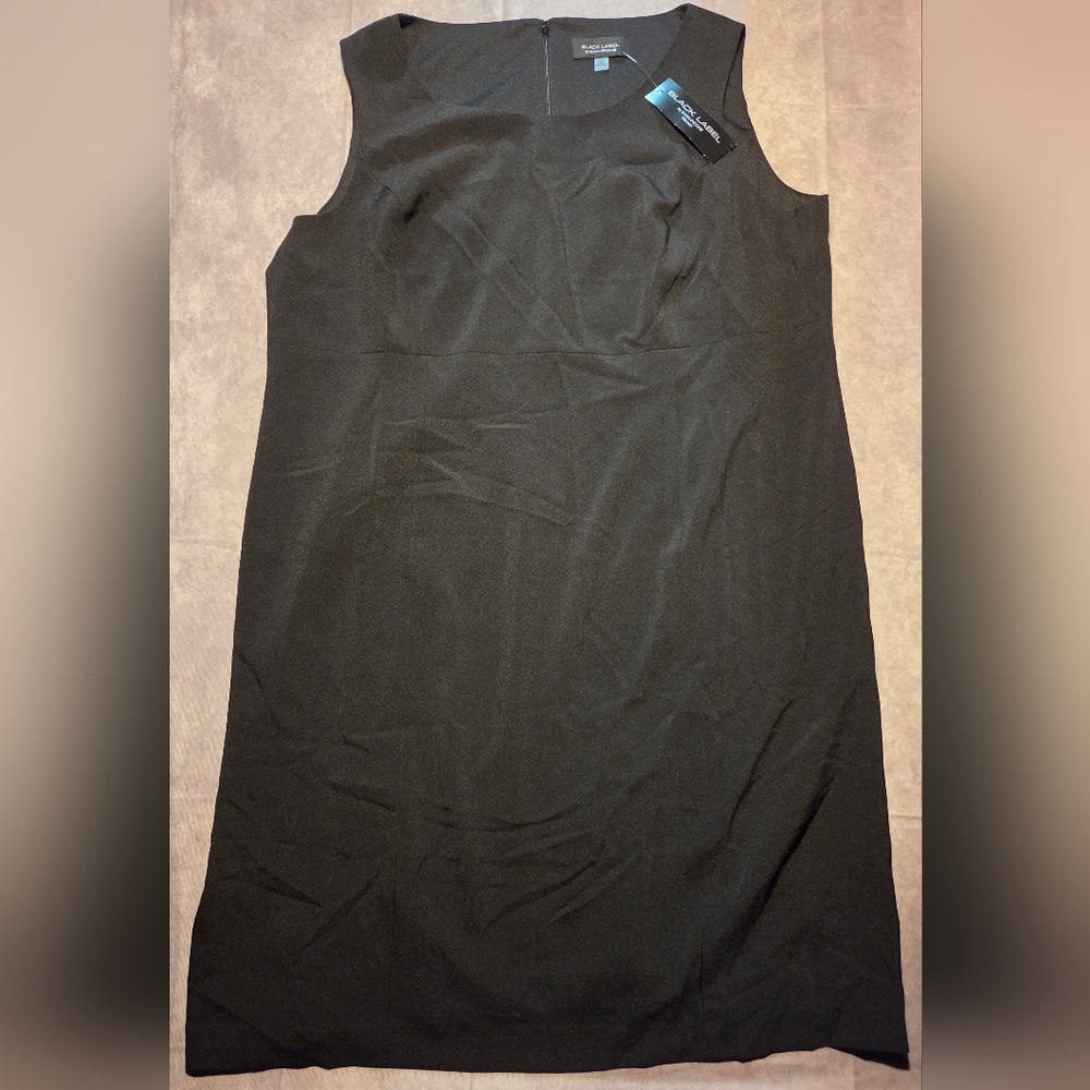 Evan Picone Black Label Wms‎ 24W Solid Black Straight Sleeveless Dress Lined NWT